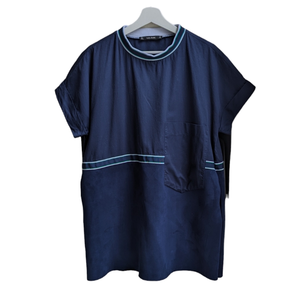 ZARA Basic Women's Open Front Boxy Oversized Tunic Dress Navy Size L Corduroy